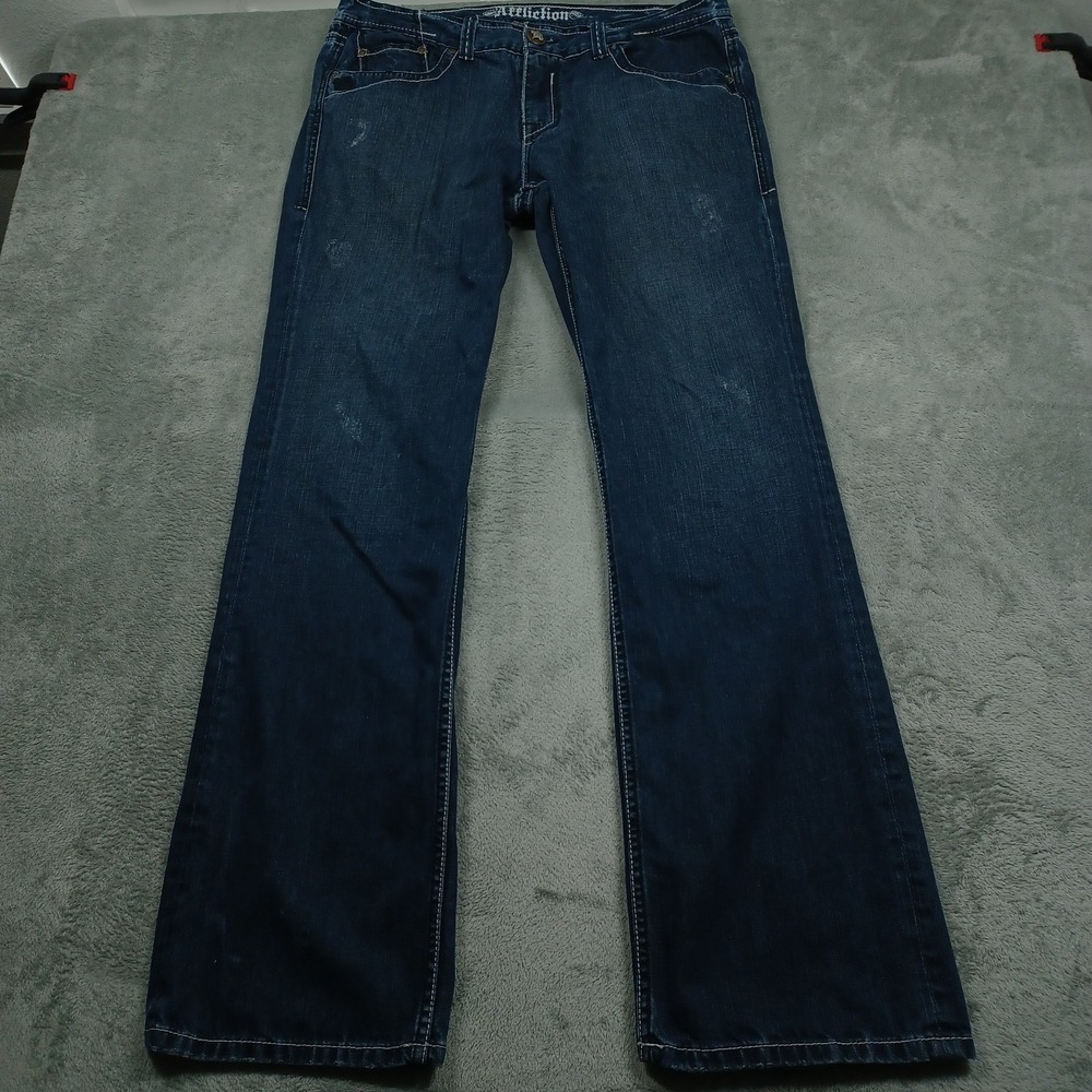 Affliction Jeans Mens 36x34 Blue Denim Bootcut Grunge Punk Pockets